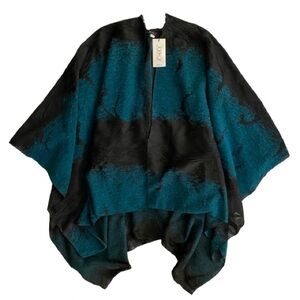Jaskar “Art to Wear” Women's Wrap Size OS Teal & Black Boho Cozy Artisinal NWT